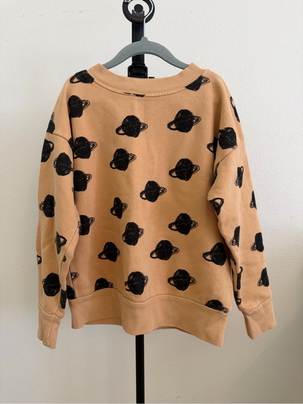 Bobo Choses Tan Crewneck Sweatshirt with Black Planet Motif